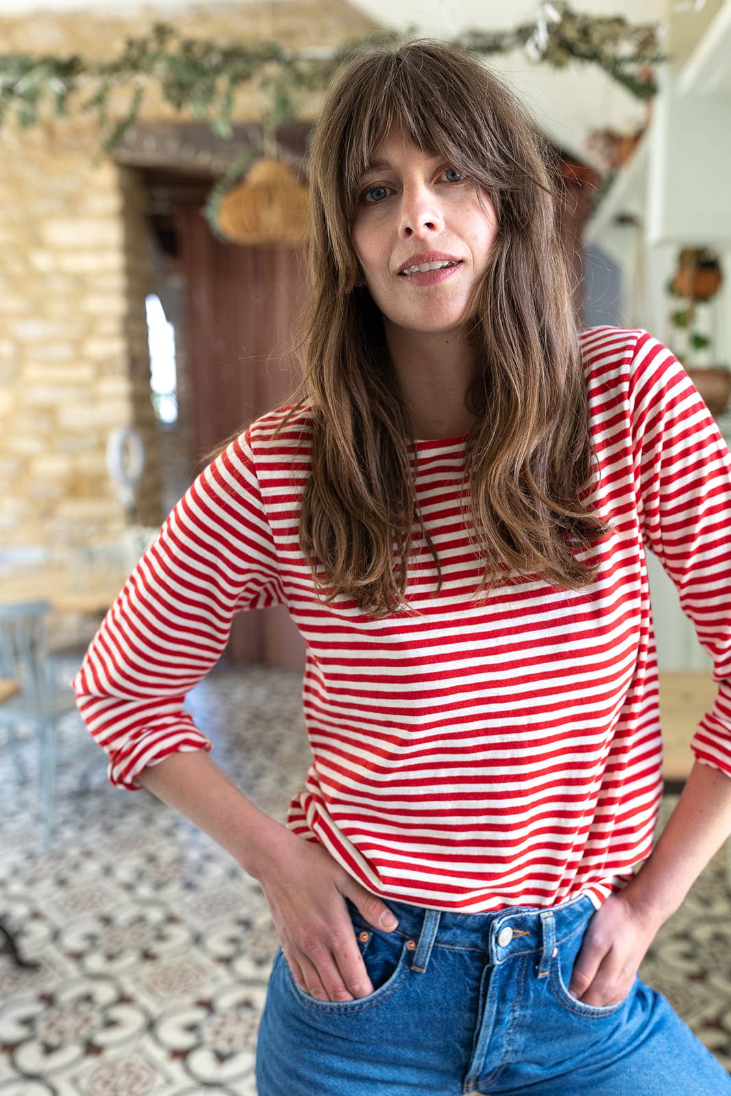 Red/Ecru Breton Stripe