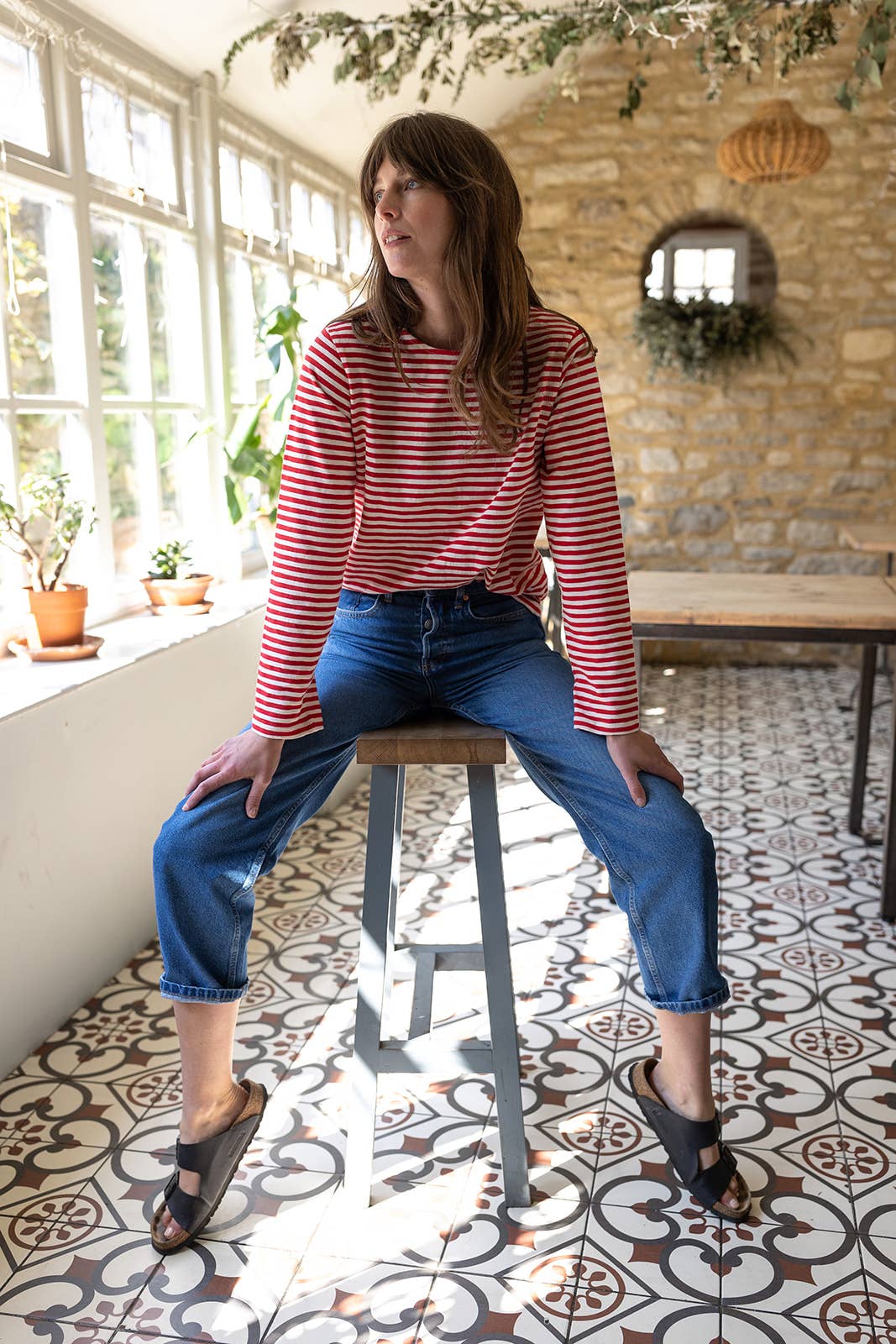 Red/Ecru Breton Stripe