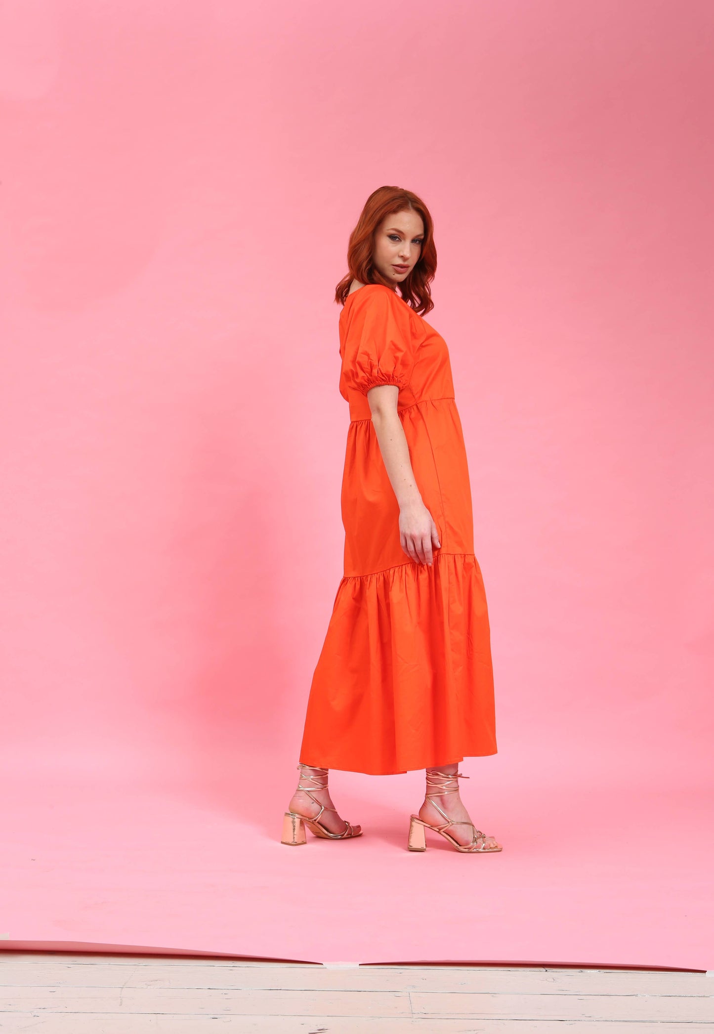 Orange Cotton Poplin Maxi Dress