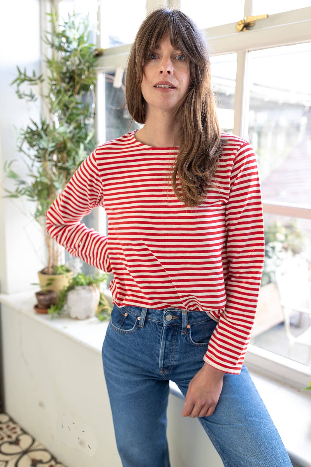 Red/Ecru Breton Stripe