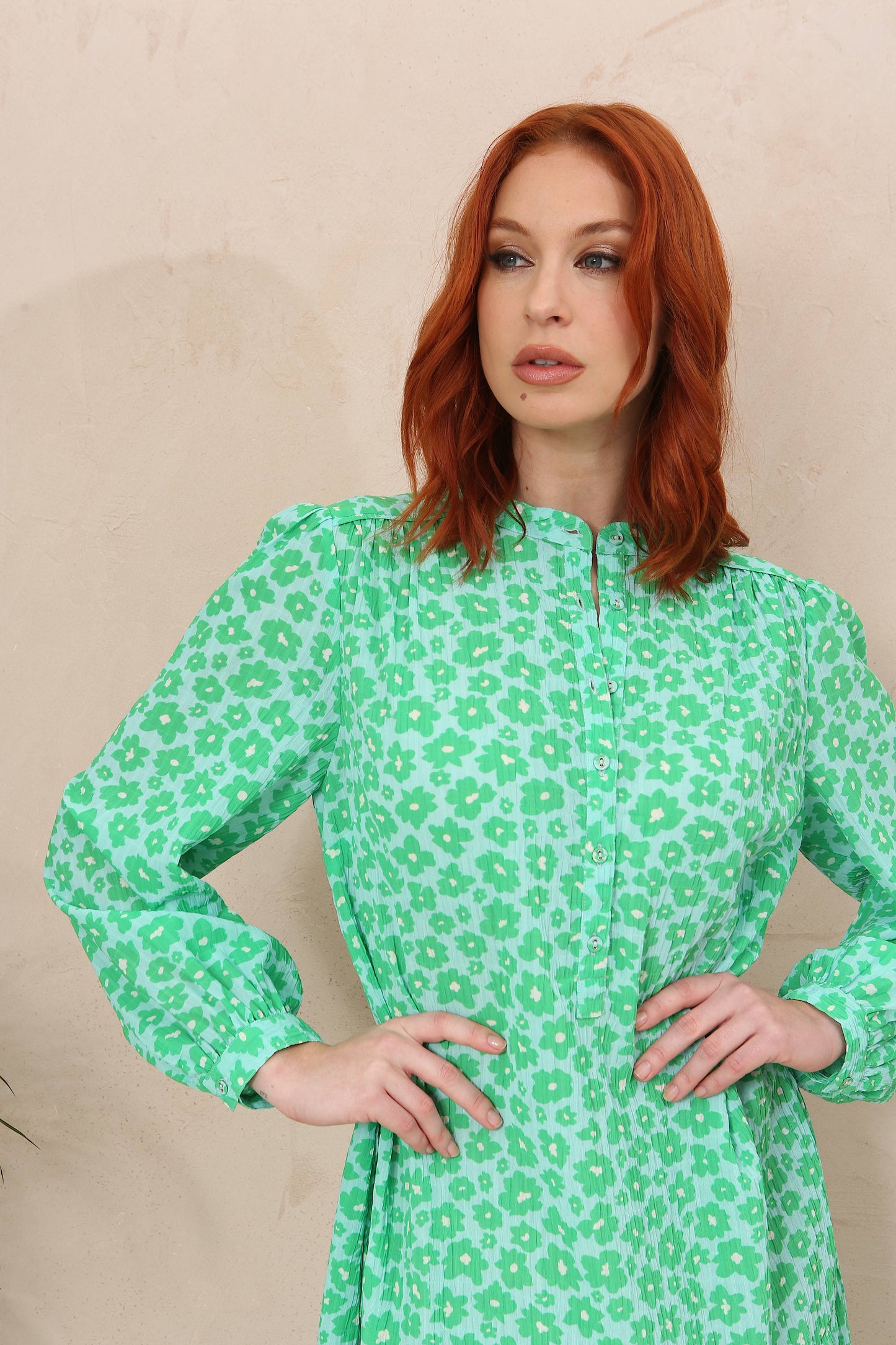 Green & Blue Floral Tiered Midi Dress