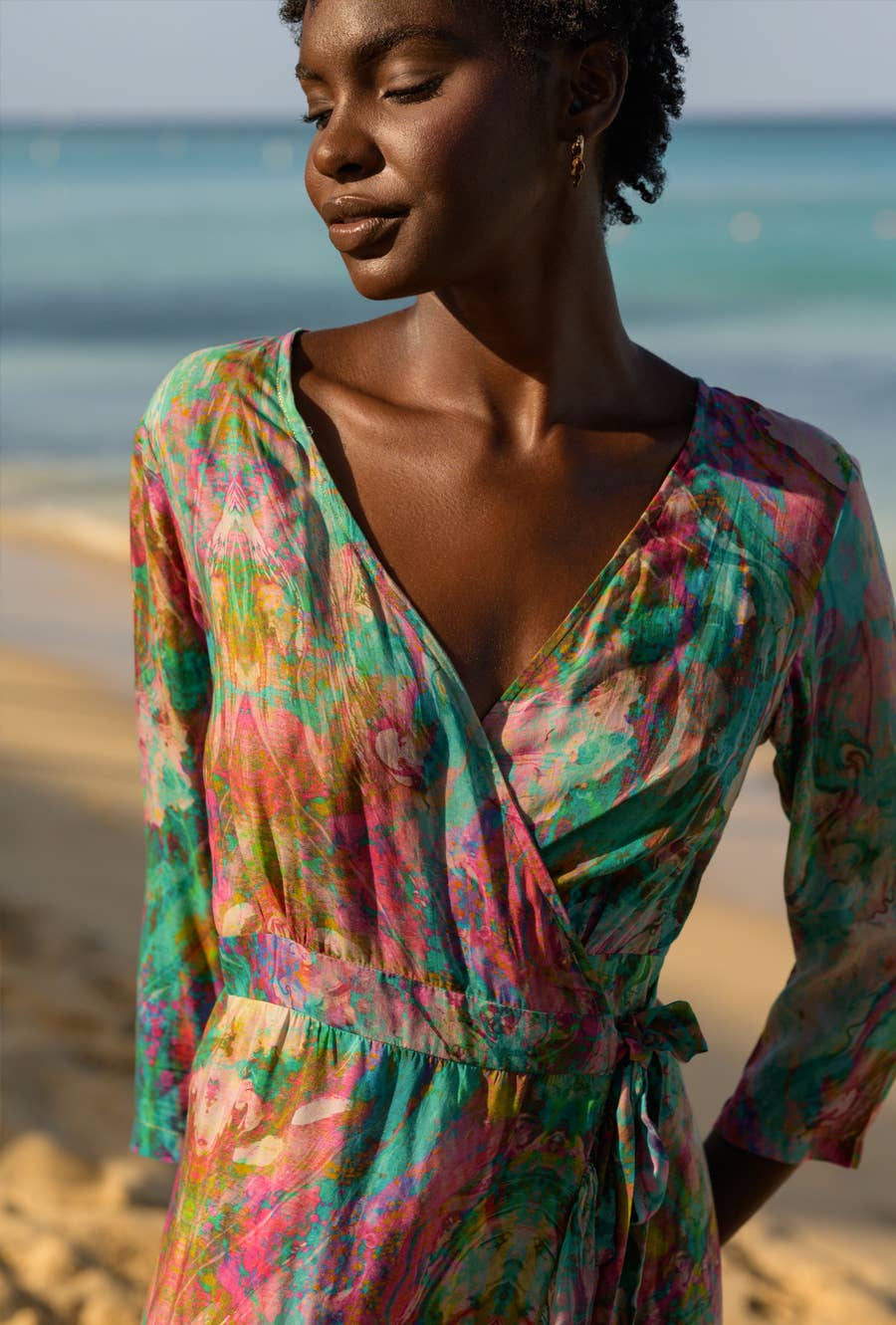 Liquid Rainbow Maxi Ruffle Wrap Dress