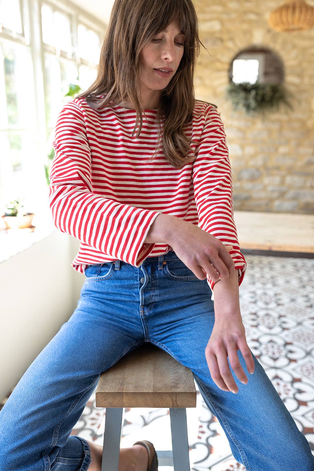 Red/Ecru Breton Stripe