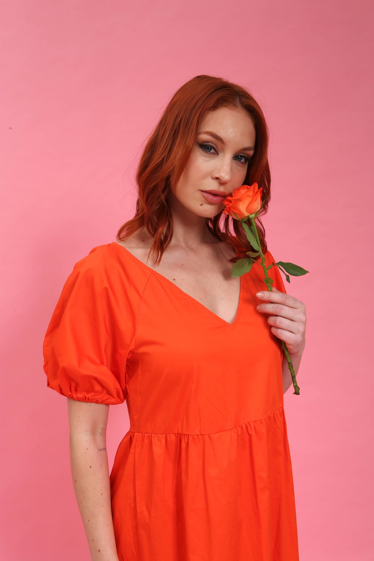 Orange Cotton Poplin Maxi Dress