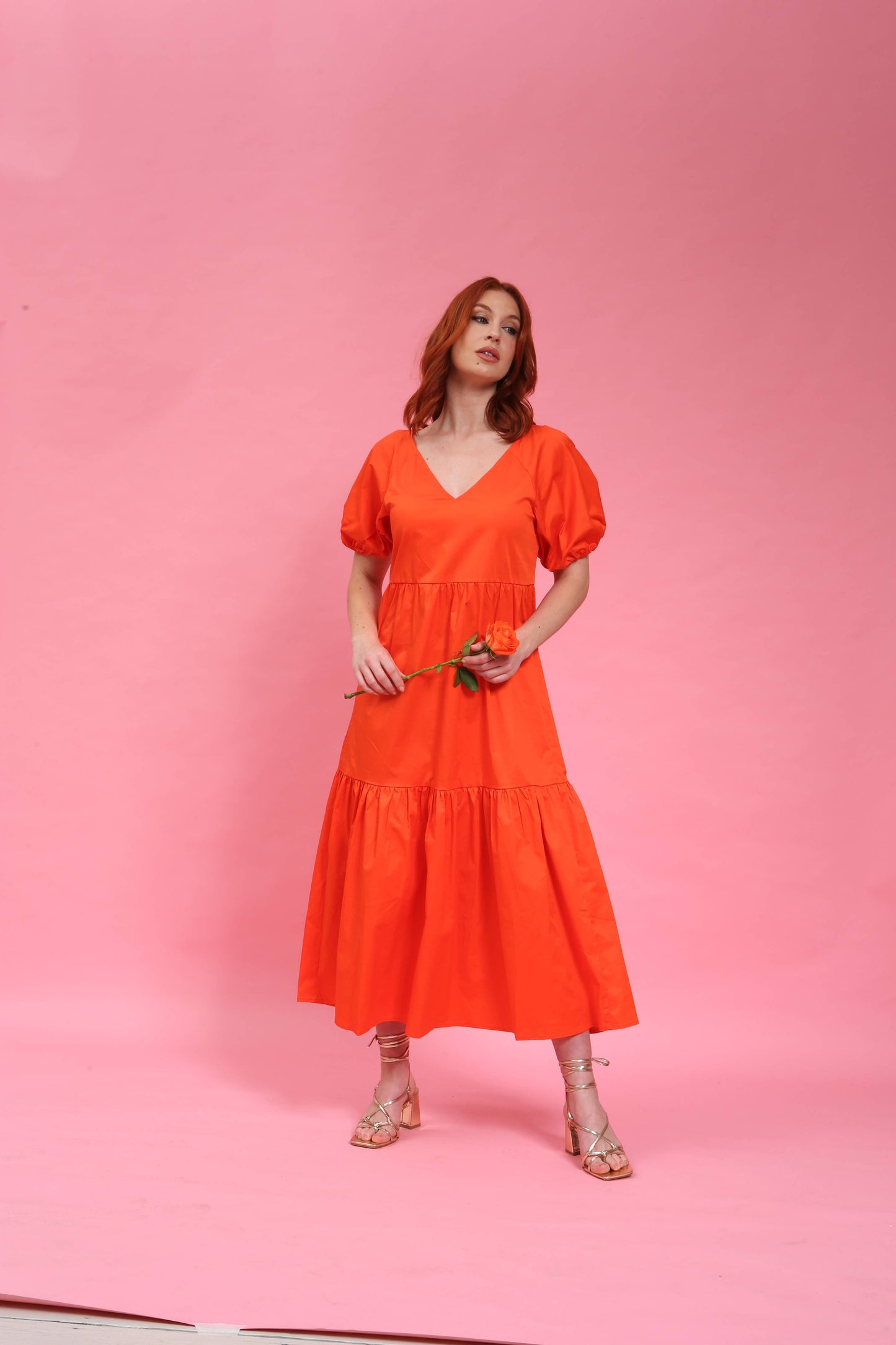 Orange Cotton Poplin Maxi Dress