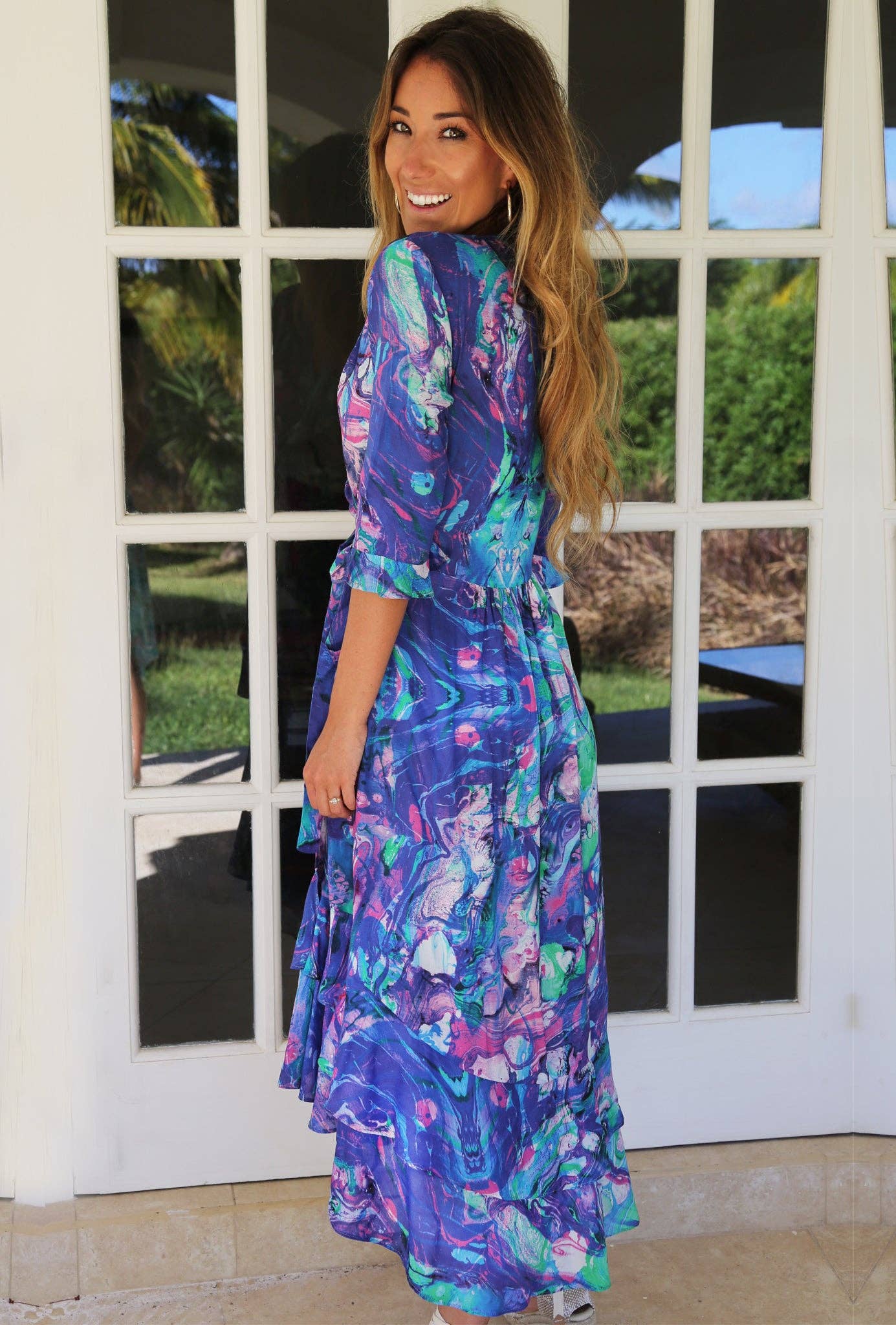 Ruffle Midi Wrap Dress