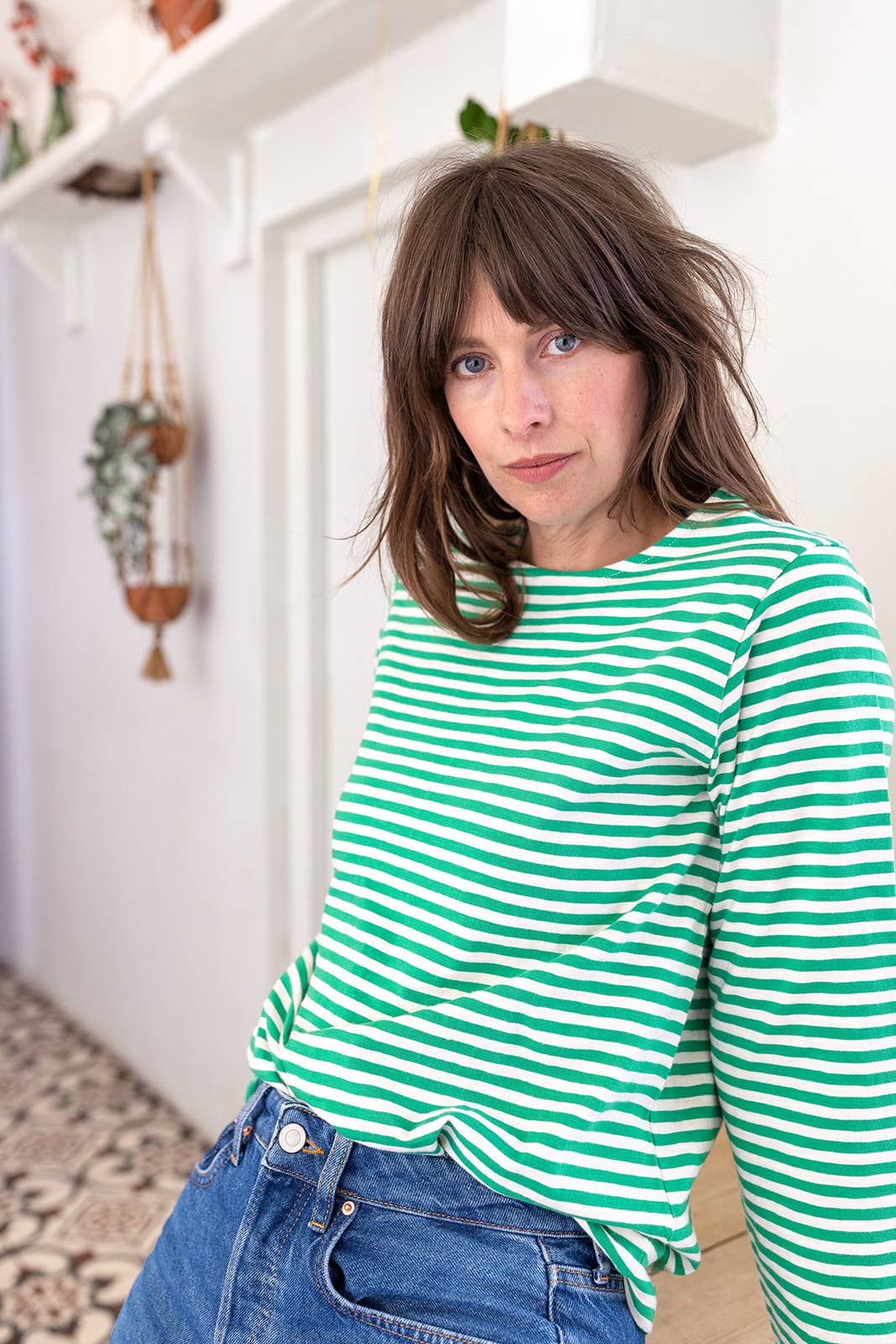 Green/Ecru Breton Stripe