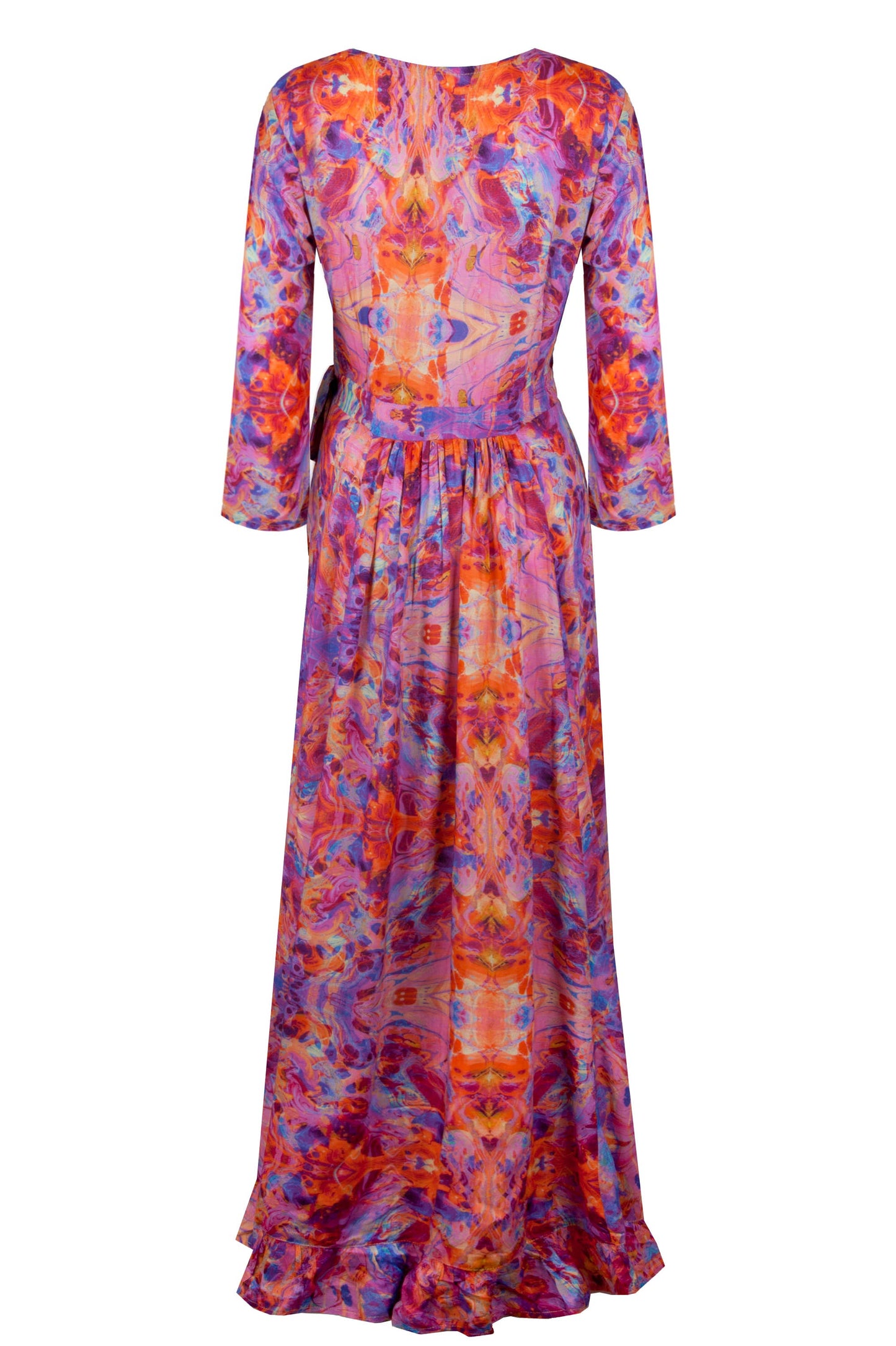 Pink Fire Maxi Ruffle Wrap Dress