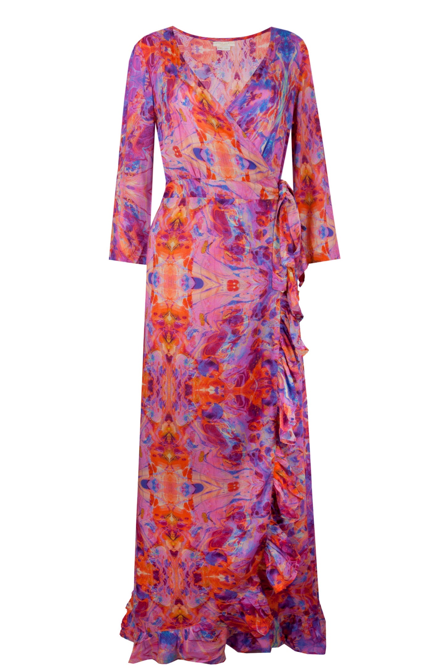 Pink Fire Maxi Ruffle Wrap Dress