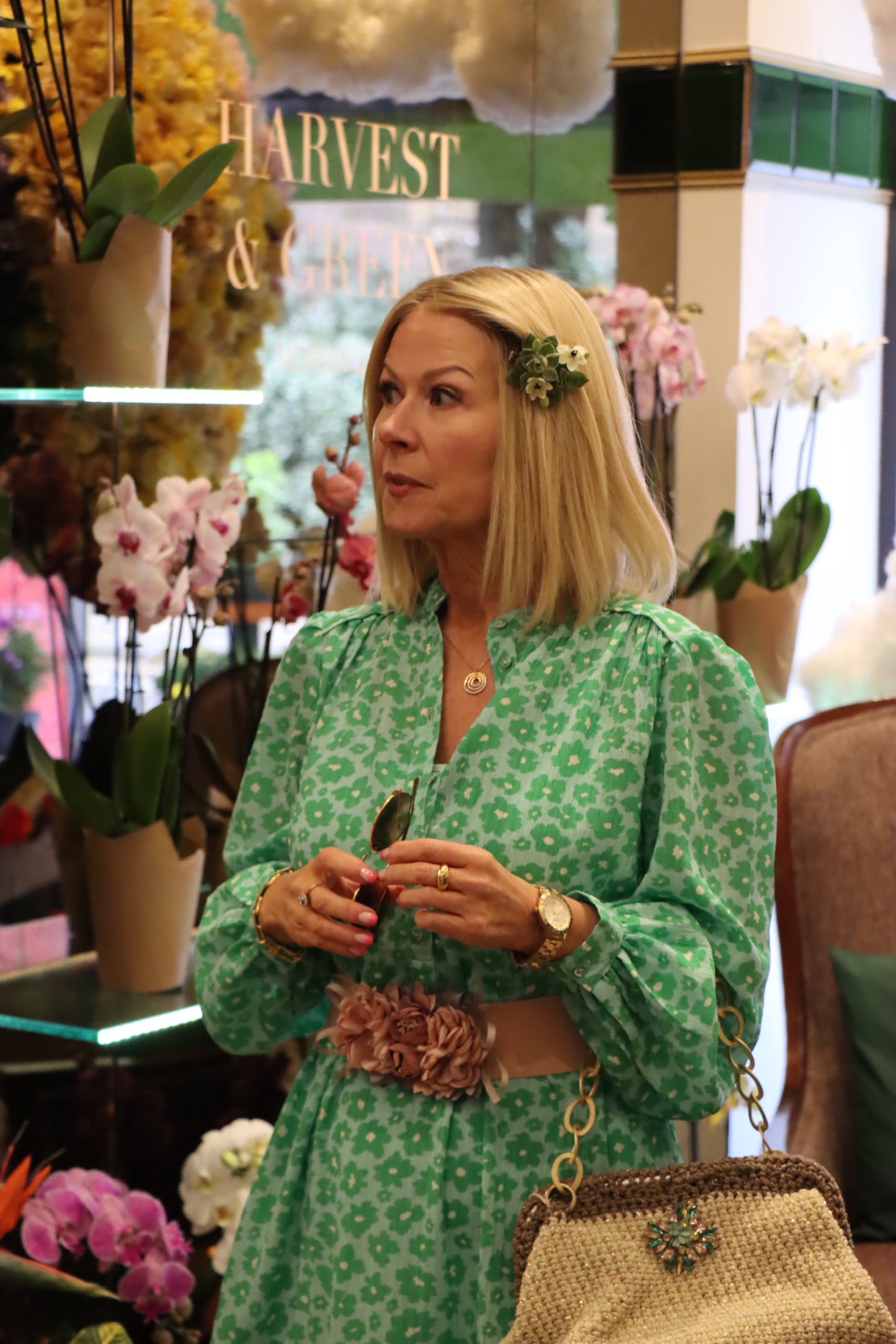 Green & Blue Floral Tiered Midi Dress