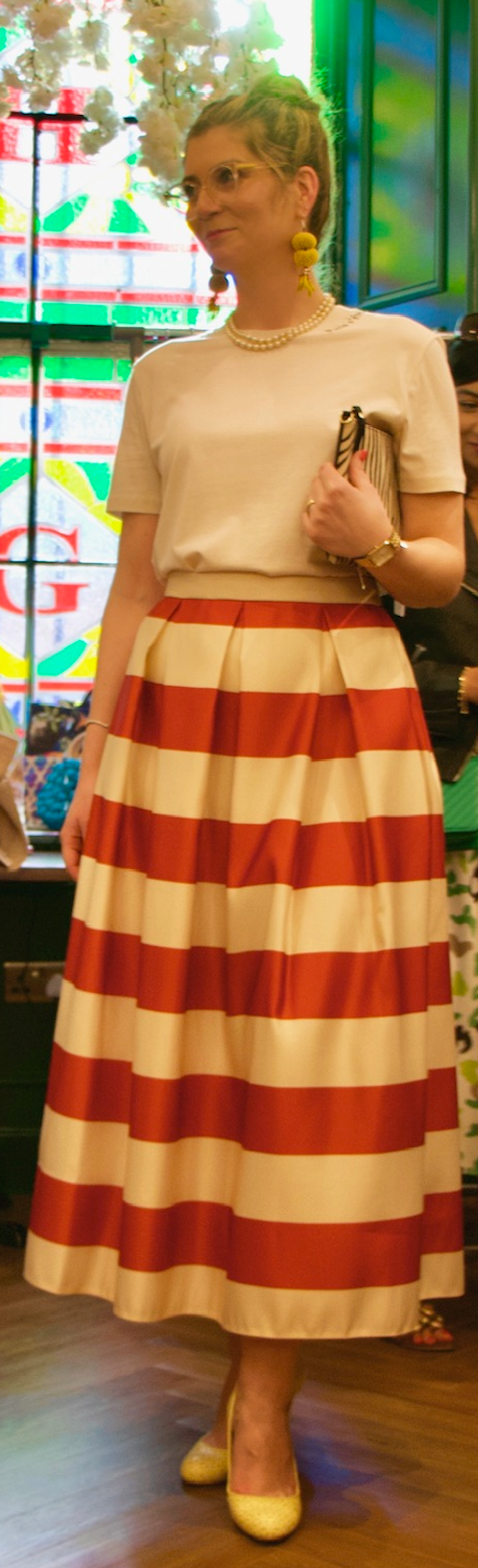 Striped Satin Flared Skirt - NAVY