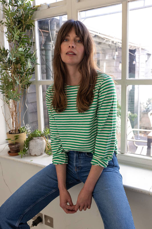 Green/Ecru Breton Stripe