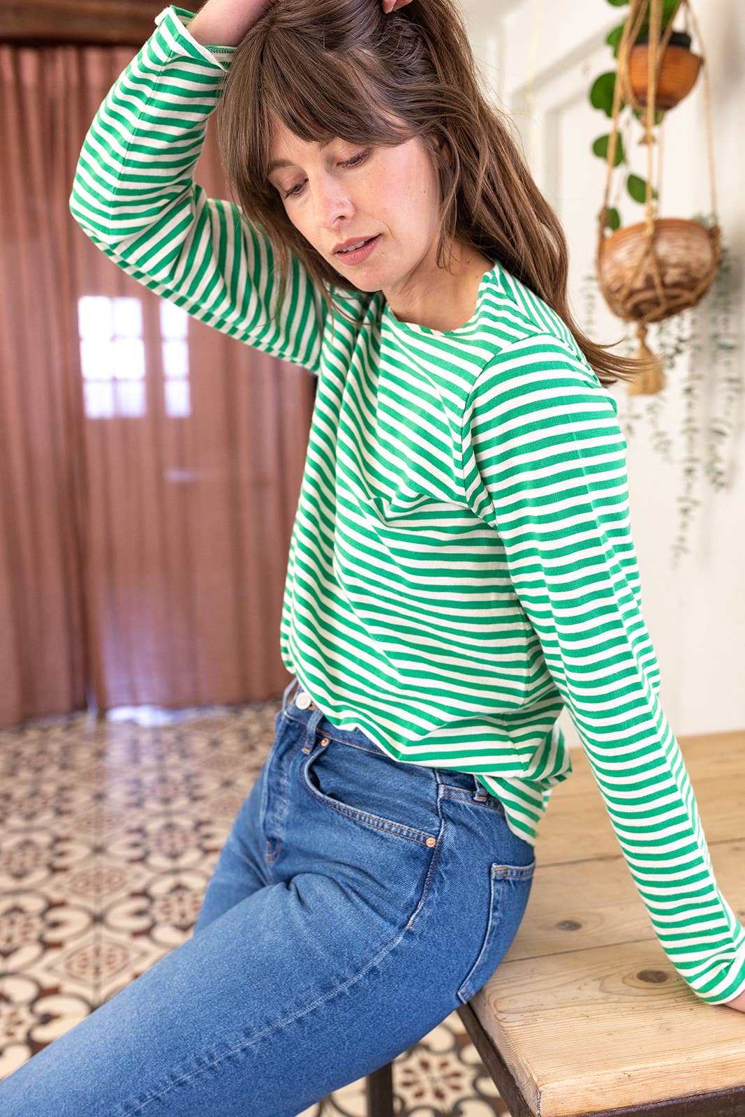 Green/Ecru Breton Stripe