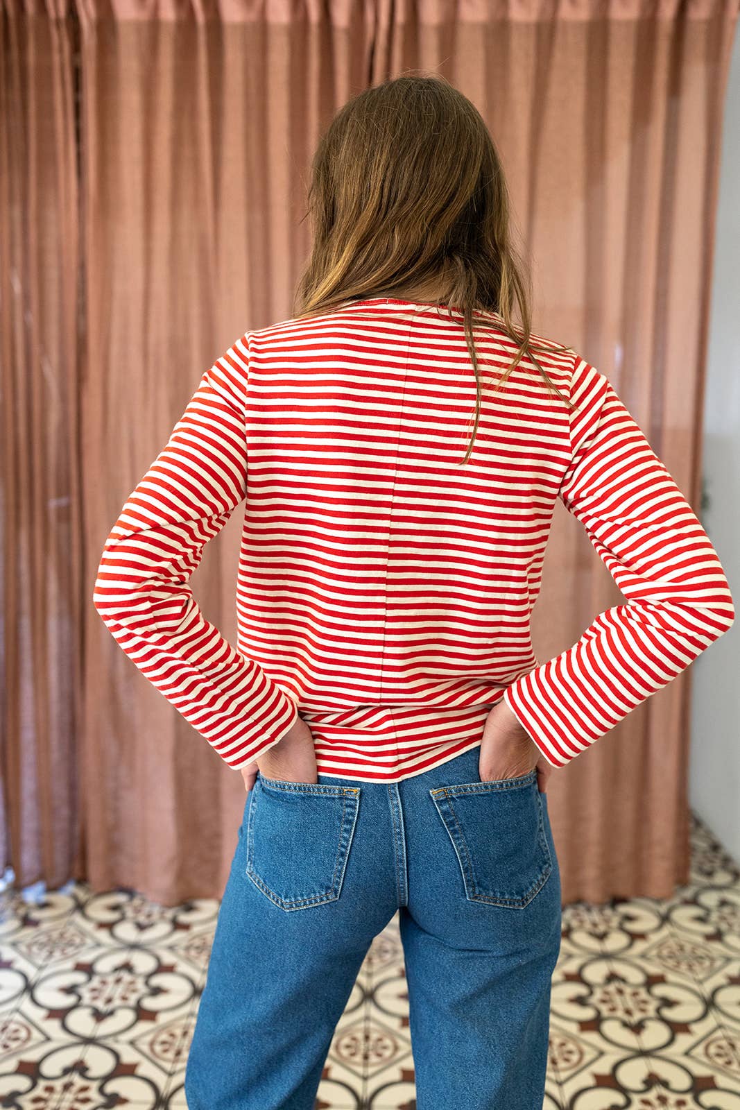 Red/Ecru Breton Stripe