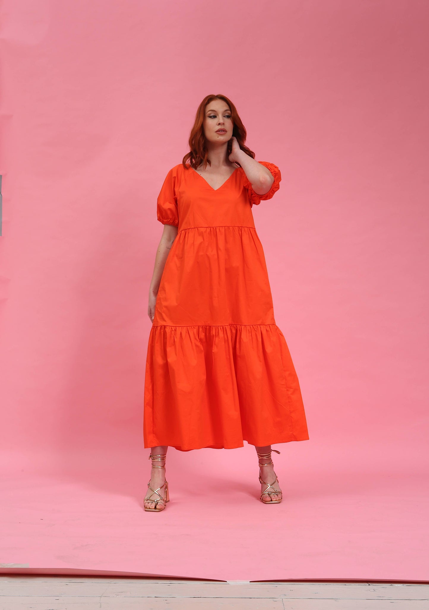 Orange Cotton Poplin Maxi Dress