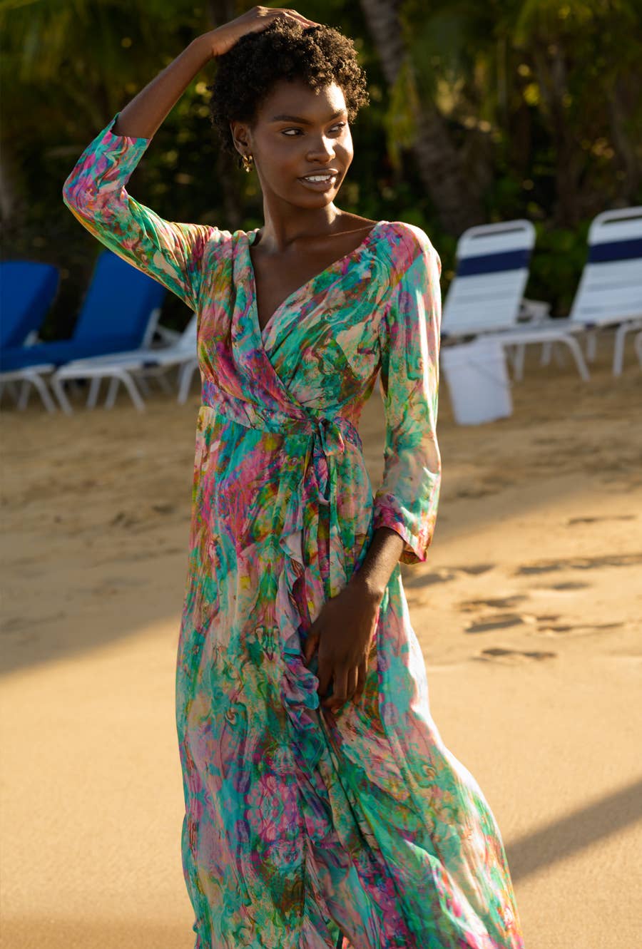 Liquid Rainbow Maxi Ruffle Wrap Dress