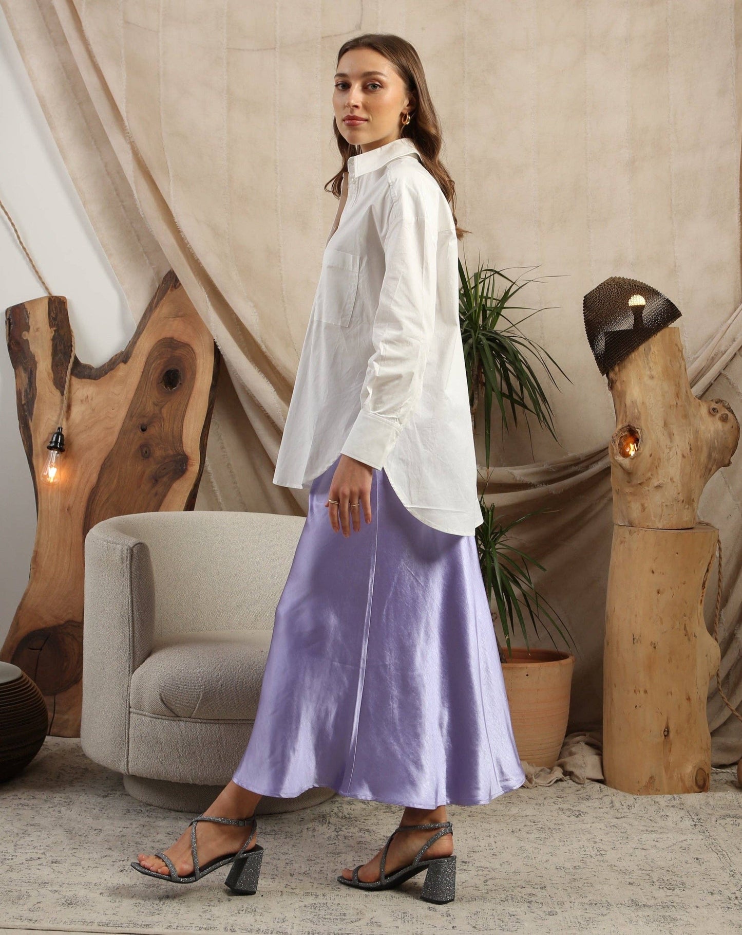 Lilac Satin Slip Skirt