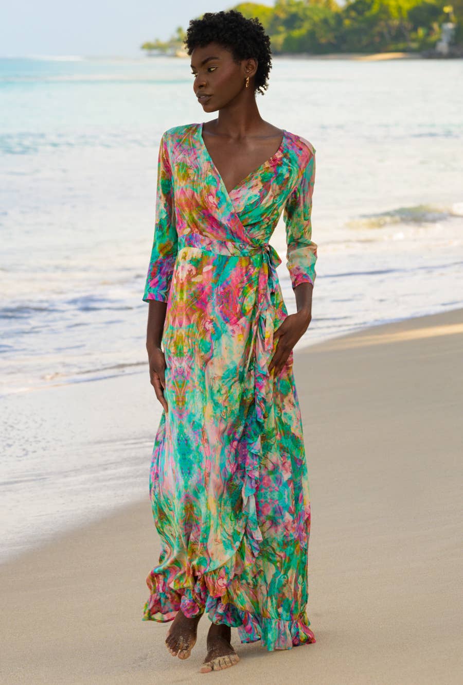 Liquid Rainbow Maxi Ruffle Wrap Dress