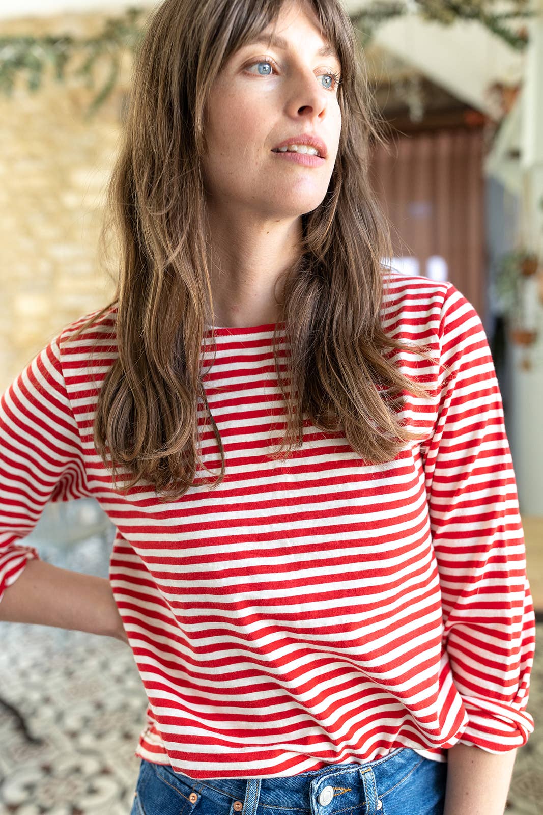 Red/Ecru Breton Stripe