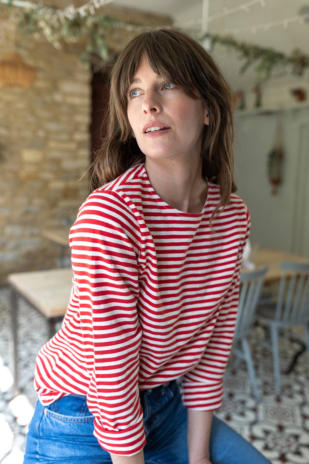 Red/Ecru Breton Stripe