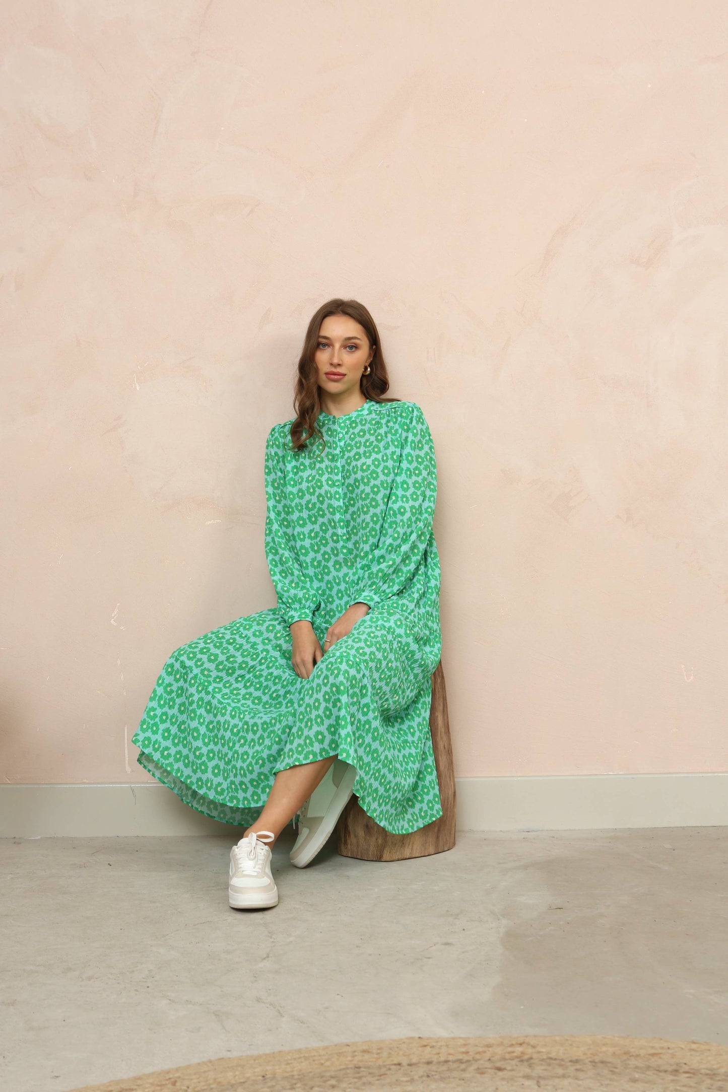 Green & Blue Floral Tiered Midi Dress