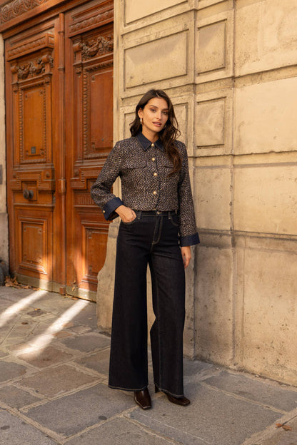 Tweed Jacket with Denim Detail