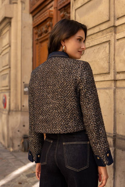 Tweed Jacket with Denim Detail