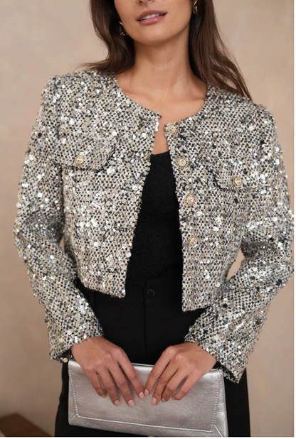 Silver Sequin Tweed Jacket