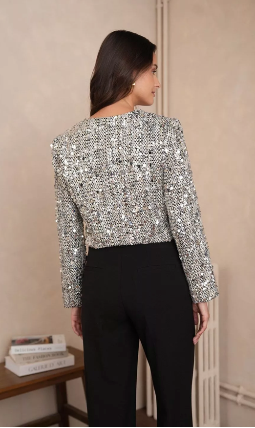 Silver Sequin Tweed Jacket