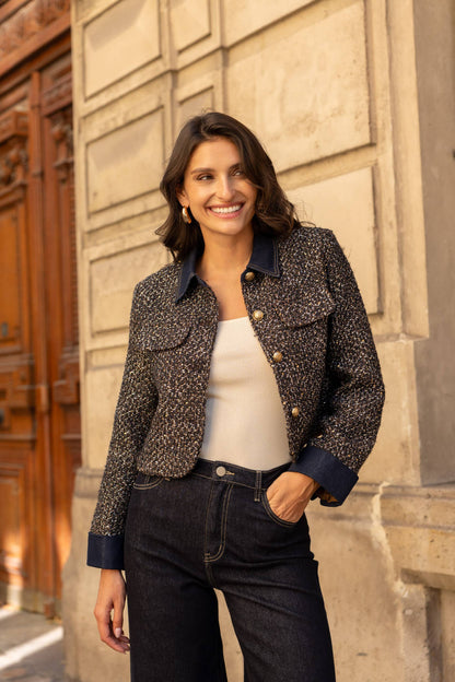 Tweed Jacket with Denim Detail